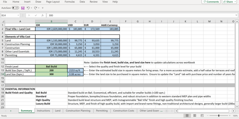 Bali Villa Build Cost Calculator